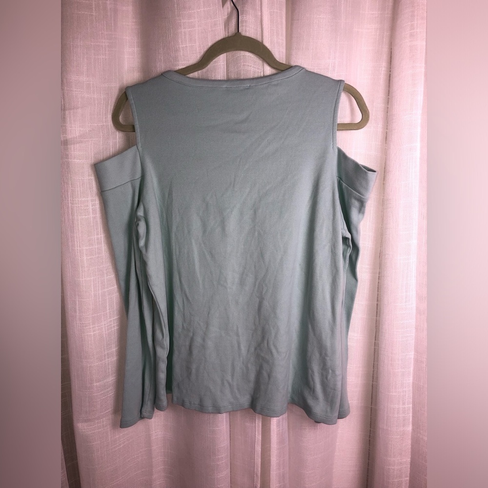 Women's Cold Shoulder Top - Light Blue/Teal - Picture 7 of 9